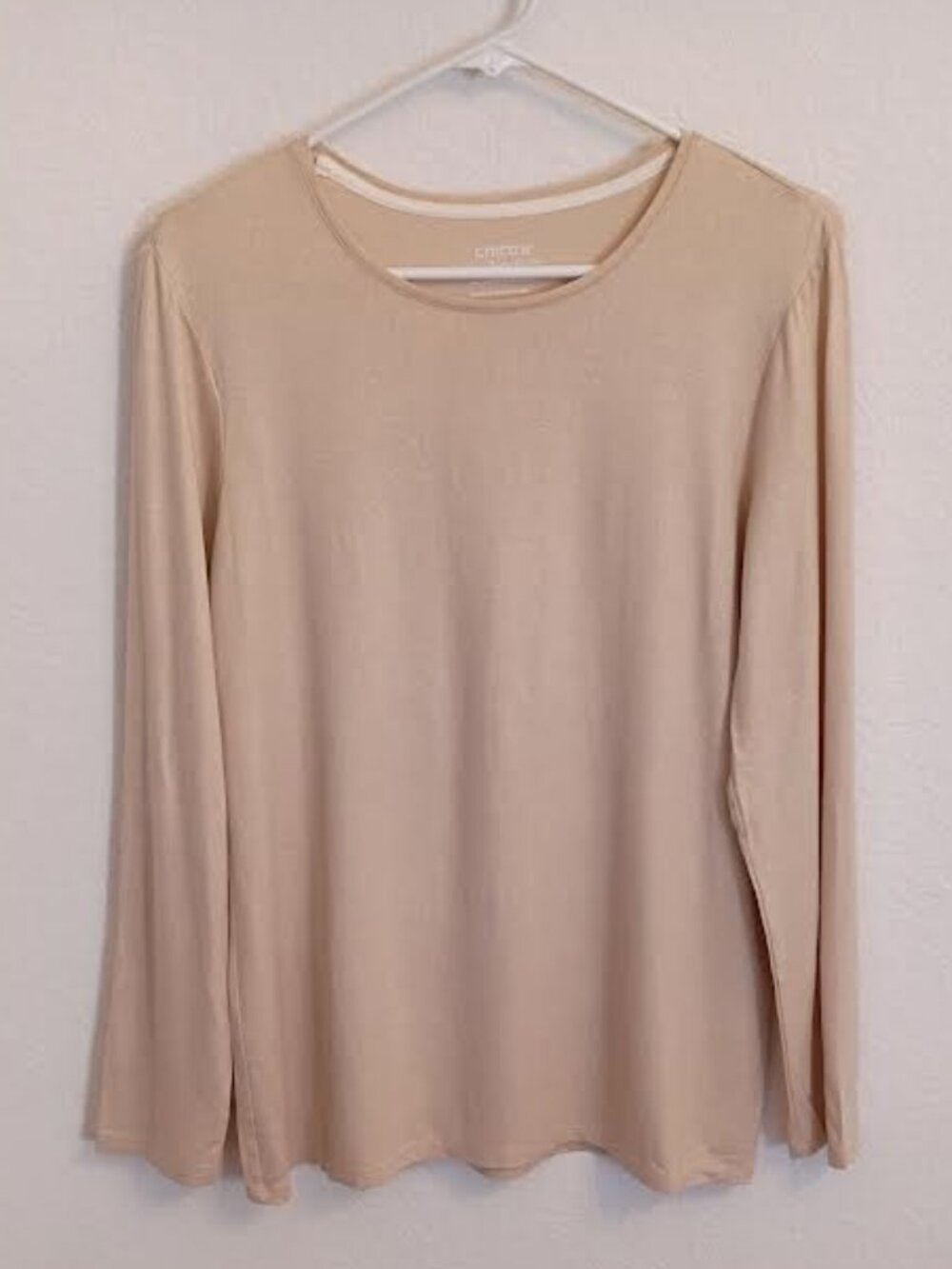 CHICO'S THE ULTIMATE TEE WOMEN'S TOP LONG SLEEVE GOLD SHIMMER RAYON SPANDEX MED